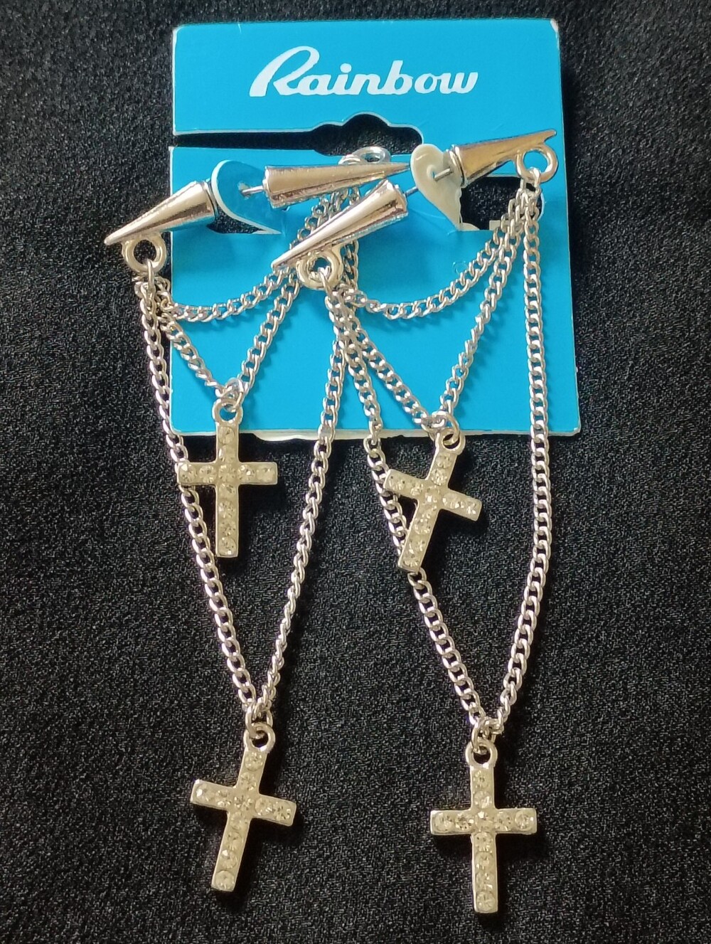 Cross Earrings Women Silver Tone Dangle Drop Chain Ear Cuff Set Fashion Jewelry